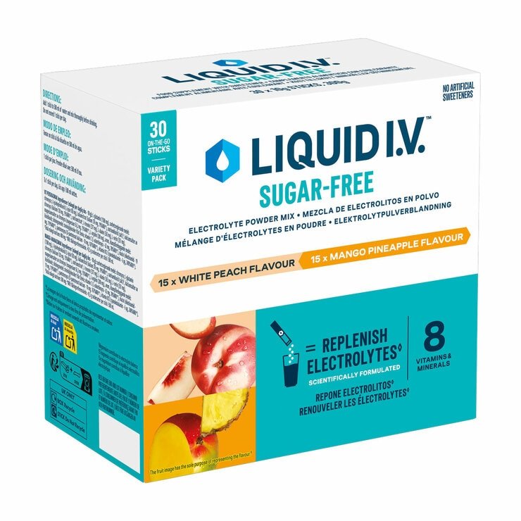 Liquid I.V.® Sugar Free Electrolyte Powder Mix, White Peach & Mango Pineapple Variety Pack, 30 Sticks