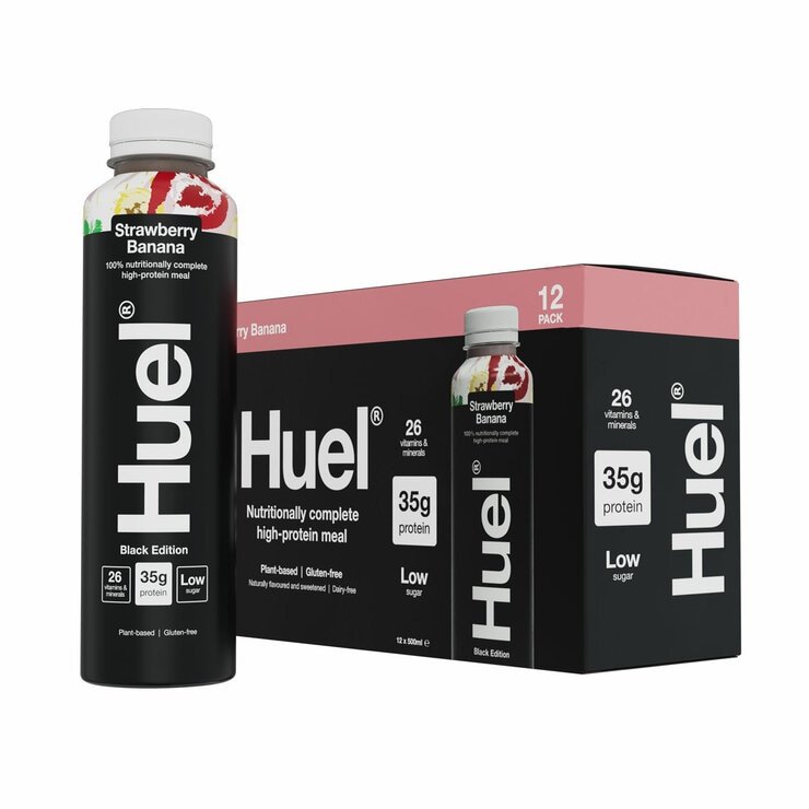 Huel Complete Meal Drink Black Edition Strawberry & Banana, 12 x 500ml